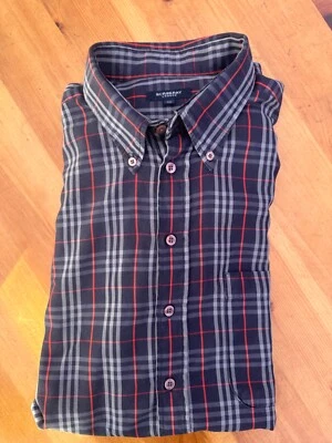 £90 • Buy Vintage Burberry Navy Nova Check Long Sleeve Shirt - Size XL