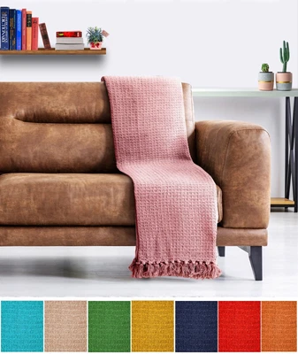 £18.81 • Buy 100% Cotton Honeycomb (Waffle) Sofa, Bed, Throw, Blanket, Bedspread In 12 Colors