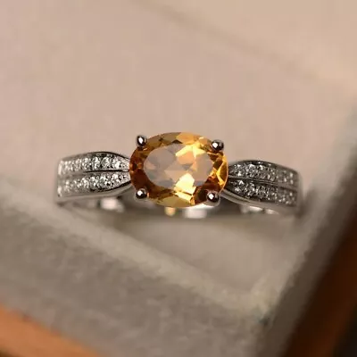 1.25 Ct Oval Natural Citrine Diamond  Ring 14K Solid White Gold Size 7 • $431