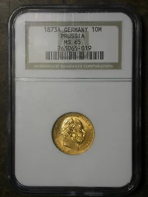 Gold 1873A Germany 10M Prussia - NGC MS65 • $340