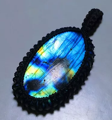 75 Ct Macrame Oval Pendant 100% Natural Multi Fire Labradorite Gemstone Aa-50 • $6.99