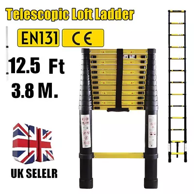 £75.99 • Buy 3.8M Heavy Duty Telescopic Loft Ladder Aluminium Multi-Purpose Extendable Steps