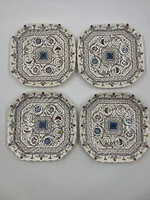 Set Of 4 Spode FLORENCE 9 1/4  Square Scalloped Luncheon Plates Circa 1937-1972 • $225