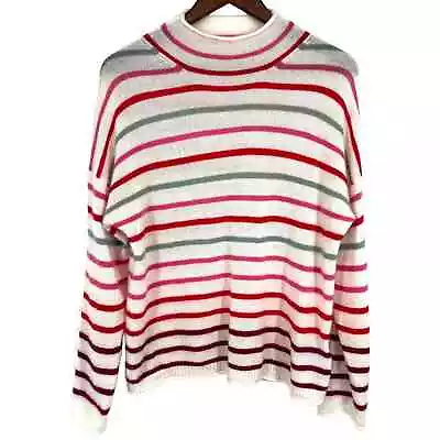 J Crew 100% CASHMERE Womens Sz Medium Pink Stripe Sweater Blouse Shirt Top Cozy • $33.12