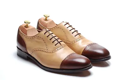 Charles Tyrwhitt X BARKER Brown Ivory Two Tone Shoes: `MC041TAN` Size 12 F - 46 • £79