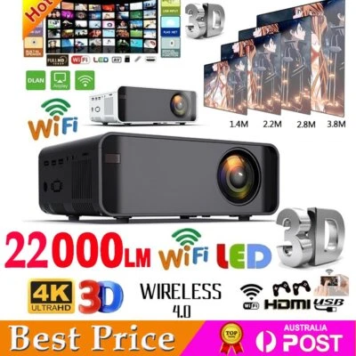 22000 Lumens 1080P HD Android WiFi 3D Projector Home Theatre Video Cinema HDMI • $173.99