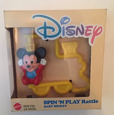 MICKEY Mouse RATTLE 1988 VINTAGE MATTEL DISNEY SPIN N PLAY BABY TOY Yellow • $17.50