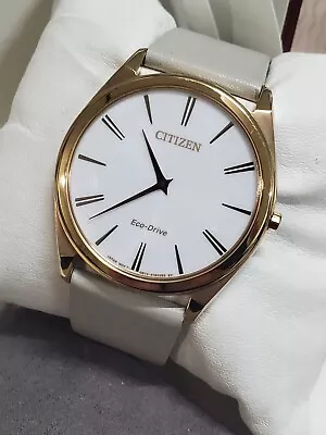 CITIZEN AR3076-08A Stiletto Eco-Drive White Dial Leather Strap Thin Watch $375 • $60