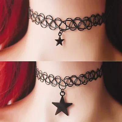 Tattoo Choker Stretch Black Necklace Retro 90s Vintage Small Big Black Star UK • £2.15