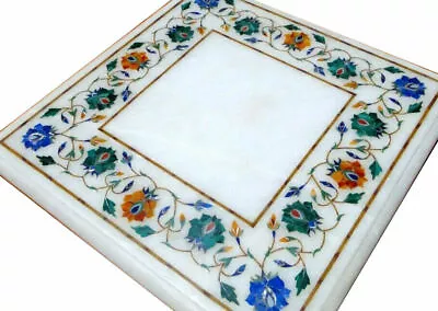 18  White Dining Coffee Marble Table Top Flower Inlay Malachite Lapis Decor • $500