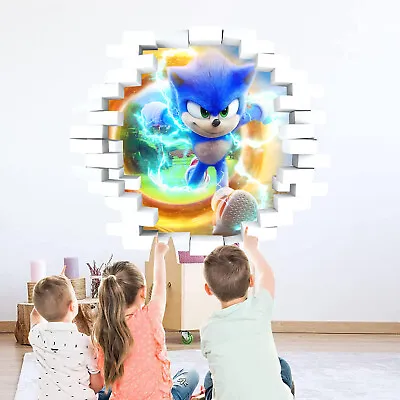 $16.99 • Buy Sonic The Hedgehog Cartoon 3D Broken Wall Sticker Kids Bedroom Wall Decor Poster