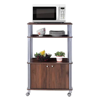 3-Tier Trolley Microwave Oven Stand W/ Rolling Cart Kitchen House Use  Walnut • $54.99