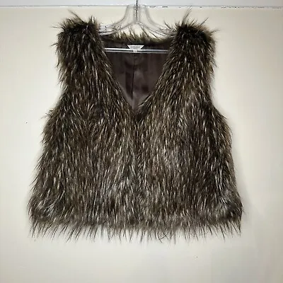 M&S Indigo Collection Gilet Size L Brown Mix Faux Fur Sleeveless Soft Lined • £9.72