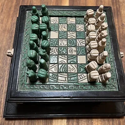 *Vintage Mayan Aztec Calendar Conquistador Mini Wood Resin Chess Set • $60