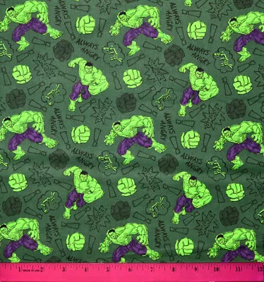 Marvel Hulk Fabric - HALF YARD - 100% Cotton Quilting Marvel Avengers Superhero • $16.98