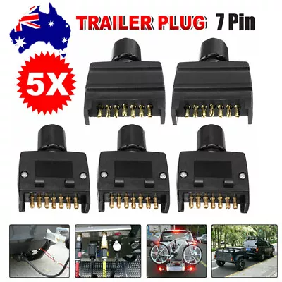 $17.69 • Buy 5x Trailer Plug 7 Pin Flat Male Adaptor Caravan Boat Car Connector Part Adapter