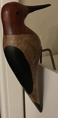 $40 • Buy Woodpecker Carved, Hand Painted, Ex. Detail & Condition, Vintage, Red-headed 13”