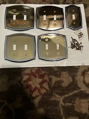 5 Vintage Brass Wall Double Electrical Plates With Miscellaneous Screws • $24.99