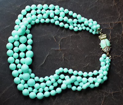 J Crew Mint Green 4-Strand Beaded Necklace W/Rhinestone Enamel Ladybug Clasp 16  • $34.99