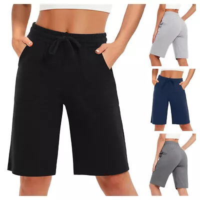 Women Sweat Shorts Pockets Athletic Lounge Sports Workout Bermuda Knee Trousers • $15.19