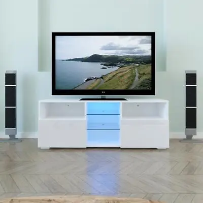 £45.99 • Buy White Modern TV Unit Stand Living Room Cabinet 120CM High Gloss Door LED Light
