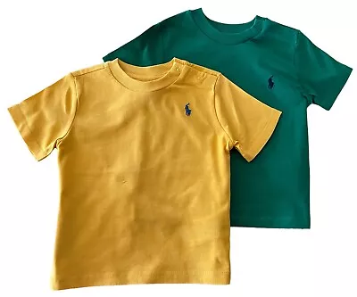 Ralph Lauren Baby  Polo 2 Pack Cotton Crew T Shirt Green Yellow Age 12 Mths • £12.99