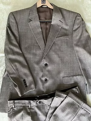 PSA Jos A Bank Mens Suit Jacket 46 R  And Trousers 41 R  100% Wool Gray Blue • $24.55