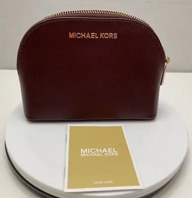 Michael Kors Merlot Burgundy Large Leather Cosmetic Makeup Jet Set Pouch - NEW • £56.96