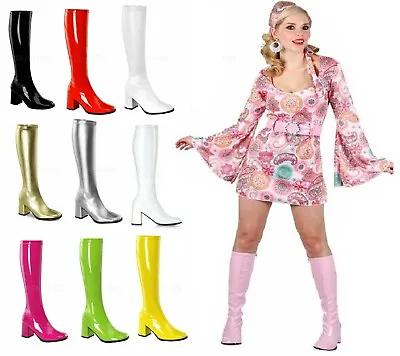 New Ladies Fancy Dress Sexy Go Go Knee High Boots Cool 60's 70s Party Sizes 3-12 • £27.99