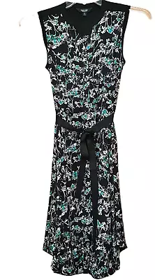 Simply Vera Wang Dark Floral Dress Women's XS Sleeveless Midi Shift Career • $19.95