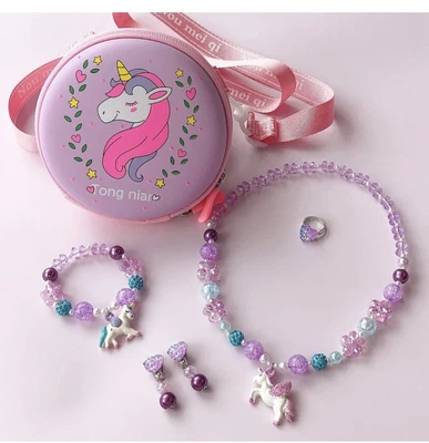 $24.99 • Buy Unicorn Necklace Handbag Earrings Set Jewelry Girls Little Kids Christmas Gift