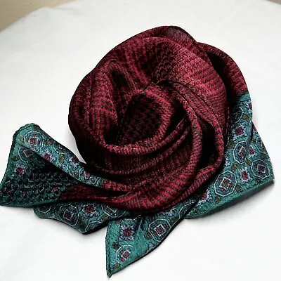 Echo 100% Silk Vintage Ruby Green Pattern Scarf Wrap 52” Printed Brand • $20