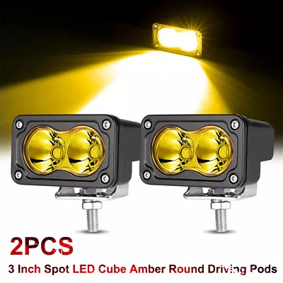 2x 3 Inch Driving Lights Amber Spot Off Road LED Cube Pods Bumper Work Light Bar • $34.89