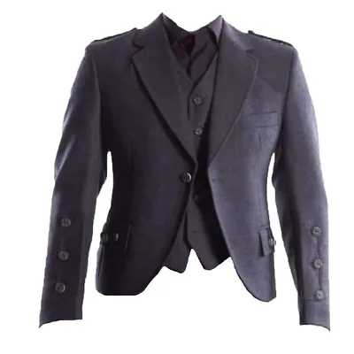 £149.99 • Buy Grey Charcoal Crail Kilt Jacket And Waistcoat Vest Scottish Wedding Jacket