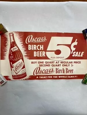 Vintage Paper Advertising Store Sign  Oscar's Birch Beer   Soft Drink. • $11