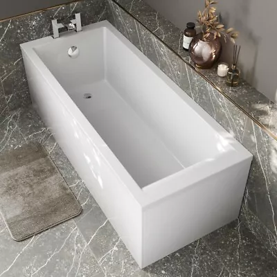 Modern Bathroom Single Ended 1800 X 800mm Straight Bath Square Acrylic White • £200.67