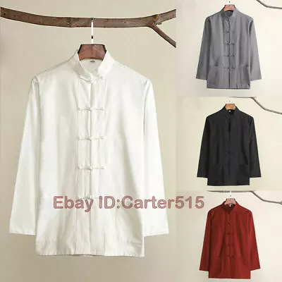 Long Cotton Traditional Chinese Clothes Men Tang Suit Top Kung Fu Blouse Shirt • $29.99