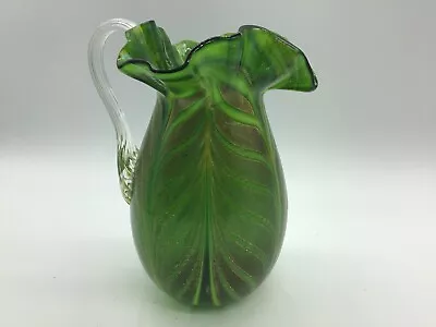 Vintage Murano Art Glass Miniature Pitcher~Green With Gold Accents  • $35.99