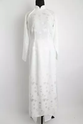 Vietnamese Ao Dai White Women's High Collar Gam W/ Pants (31  Bust - 41  Bust) • $34.99