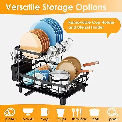 2 Tier Dish Drainer Rack Kitchen Drying Rack Bowl Plate Holder With Drip Tray • $26