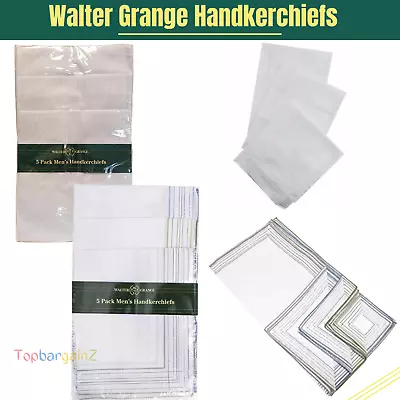 Mens Handkerchiefs Cotton Blend Plain White Hankies Walter Grange Soft 5 10 Pack • £7.49