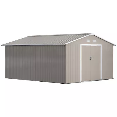 Outsunny 13 X 11ft Garden Shed Storage With Foundation Kit & Vents Light Grey • £551.99