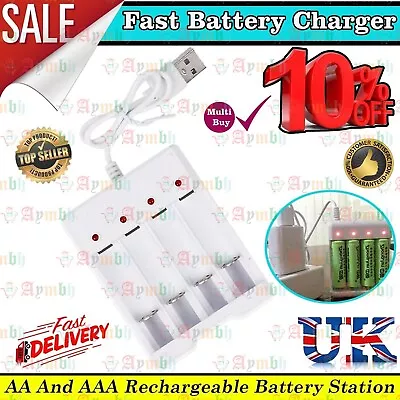 Universal Fast USB Plug Battery Charger 4 Slot For AA AAA Rechargeable Batteries • £4.18