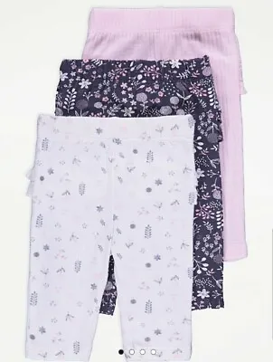 Asda George Babies Girls Pink Floral Print Leggings 3 Pack .First Size  • £8.99