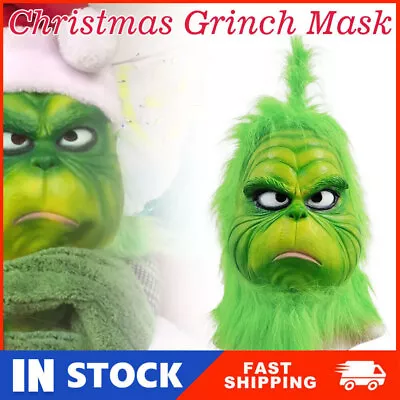 Cute The Grinch Latex Mask Headgear Halloween Party Cosplay Costume Prop Xmas • $17.81