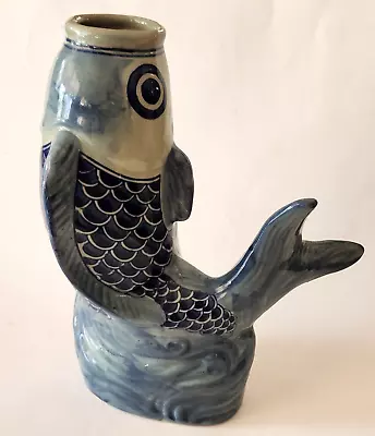 Vtg Victoria Ware Ironstone Flow Blue Koi Fish Vase 10.25  Tall *Exc! • $26.99