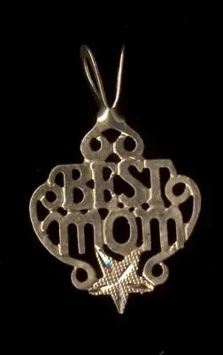 New 14K 22mm Solid Yellow Gold  BEST MOM  Word Accent Star Pendant Charm Xg • $36.75