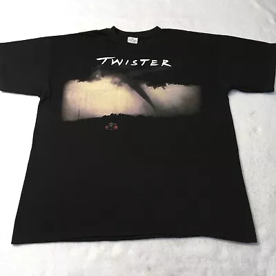 Vintage 90s 1996 Twister Movie Promo T Shirt XL Black Tornado + VHS Tape Movie • $74