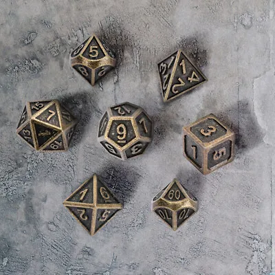 7x Polyhedral Metal Dice Bronze Brass DND RPG Game Dice For Dungeons & Dragons • $11.99