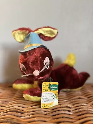 Vintage 1960s Gund Bunny Rabbit - Burgundy & Yellow With Blue Hat New With Tag • $68